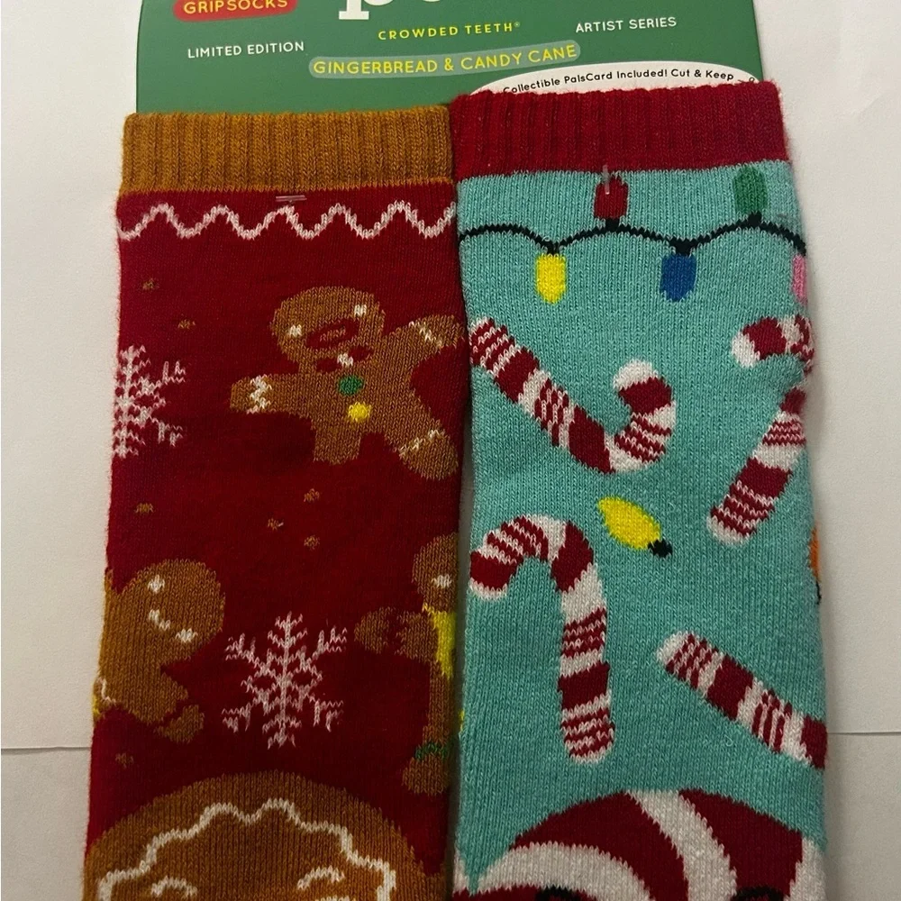 NWT PALS toddler Gingerbread and Candy Cane Festive Socks with grips - age 1-3